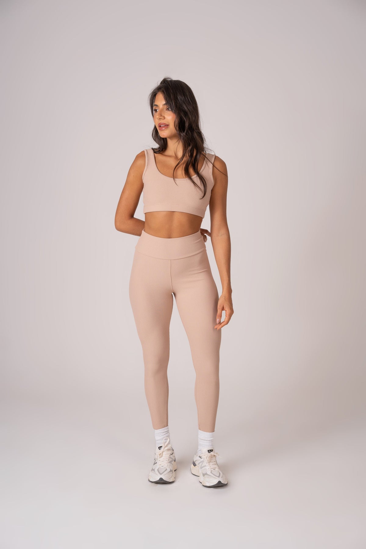 Beige Flow Leggings and Straight Strap Top Set