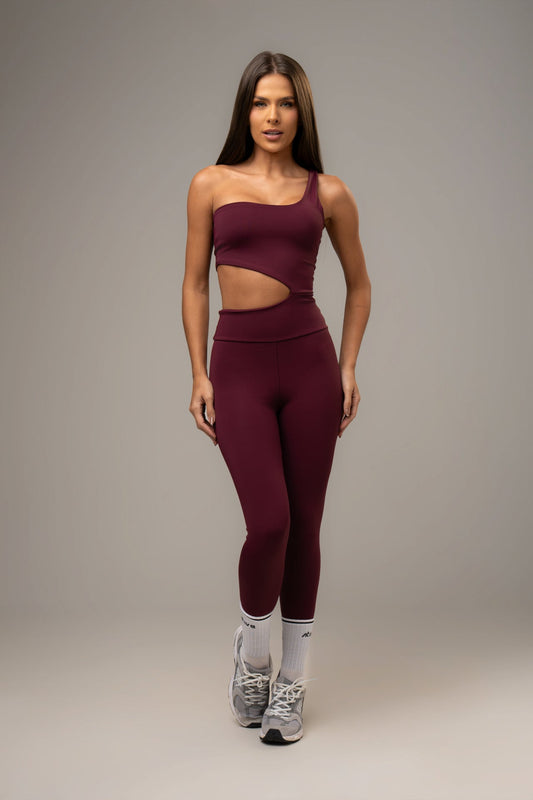 Asymmetrical Power Wine Jumpsuit