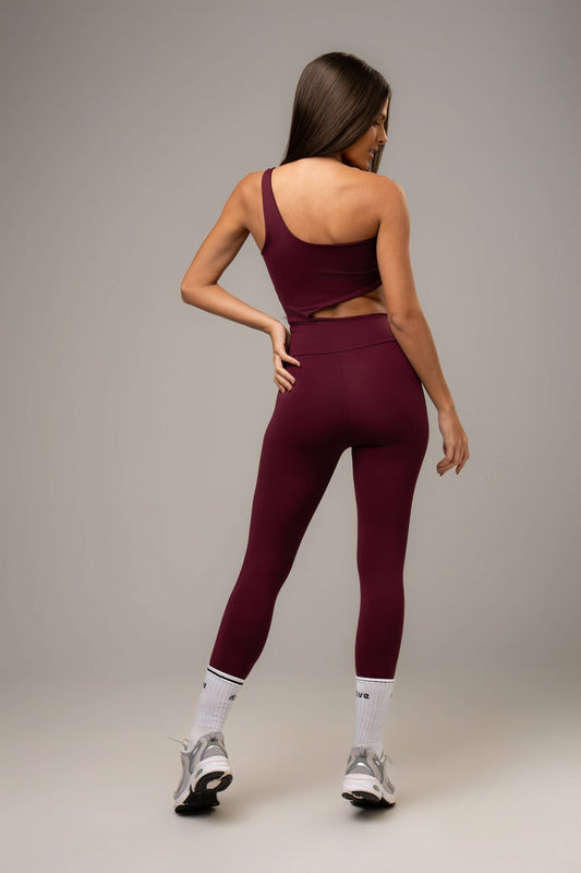 Asymmetrical Power Wine Jumpsuit