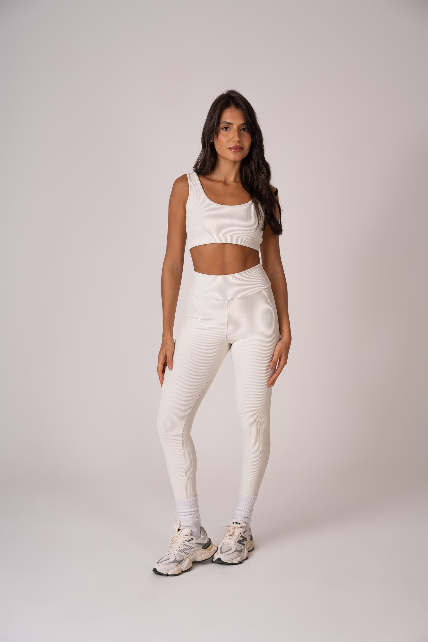 Off-White Flow Leggings and Straight Strap Top Set