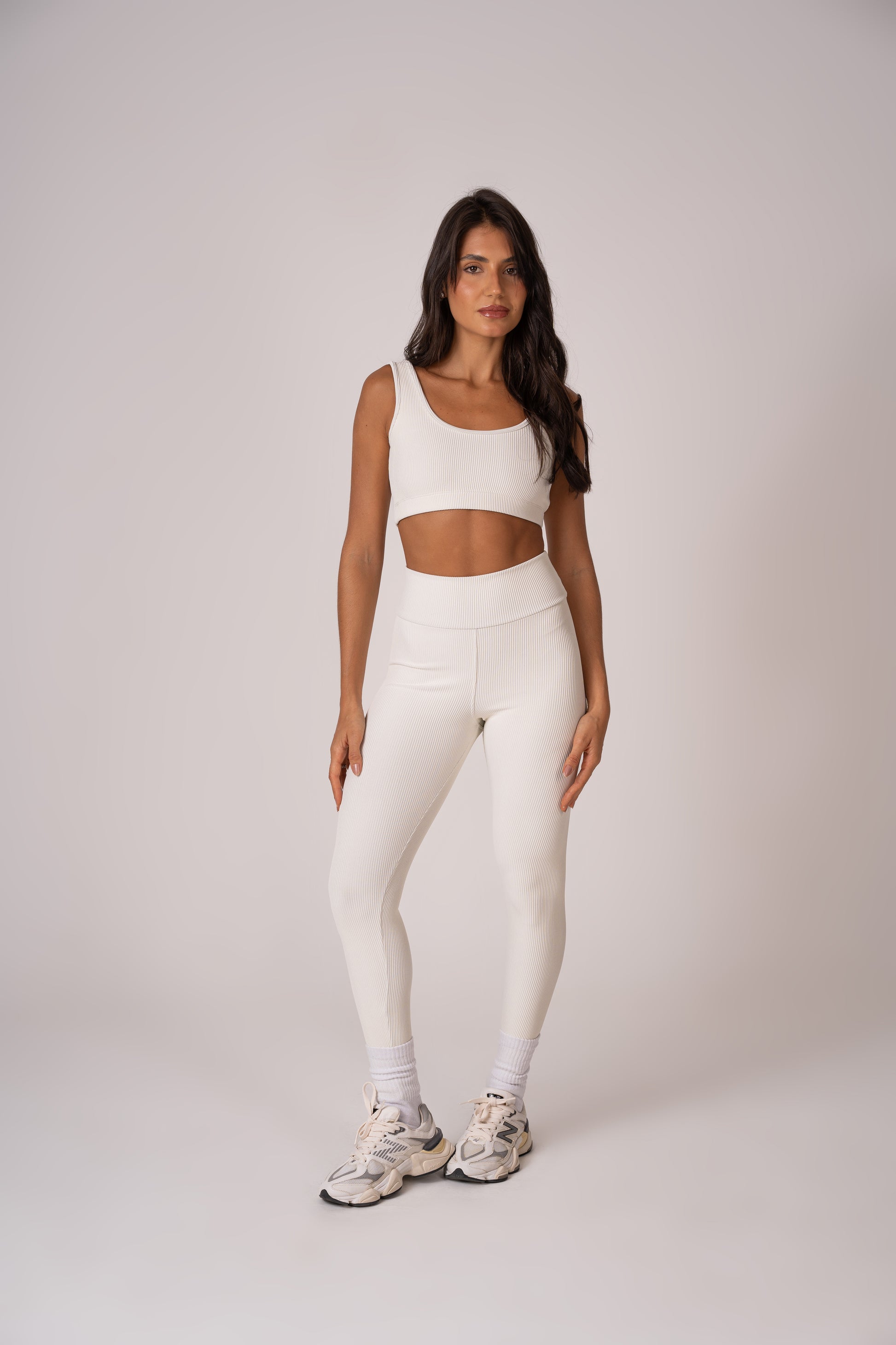 Off-White Flow Leggings and Straight Strap Top Set