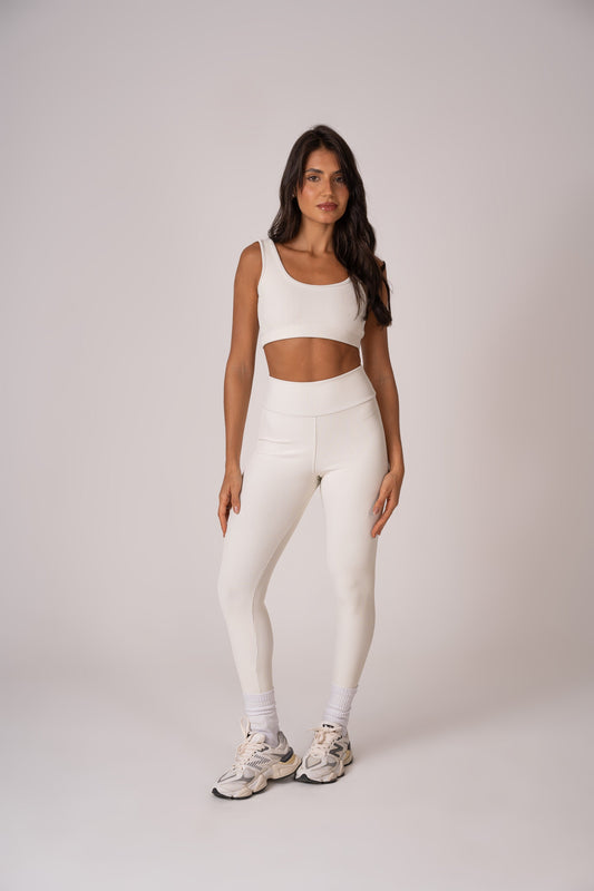 Off-White Flow Leggings and Straight Strap Top Set