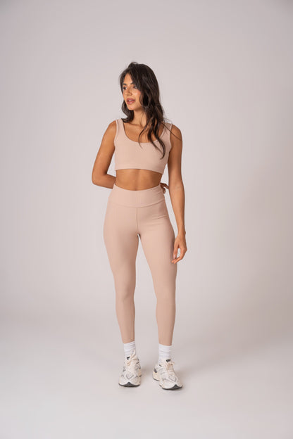 Beige Flow Leggings and Straight Strap Top Set