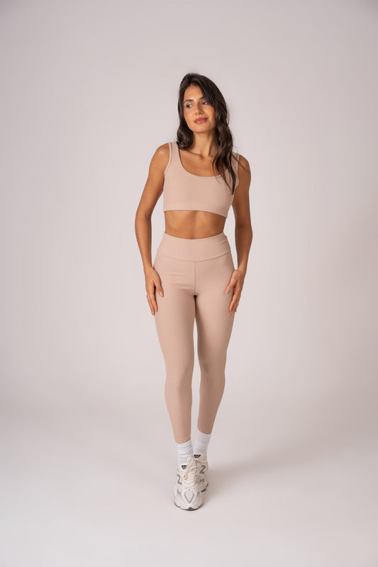 Beige Flow Leggings and Straight Strap Top Set