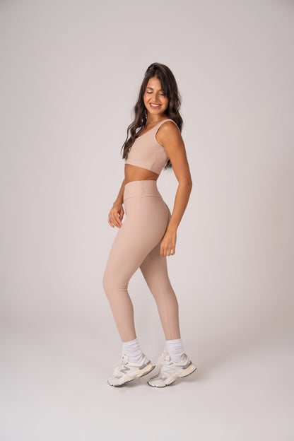Beige Flow Leggings and Straight Strap Top Set