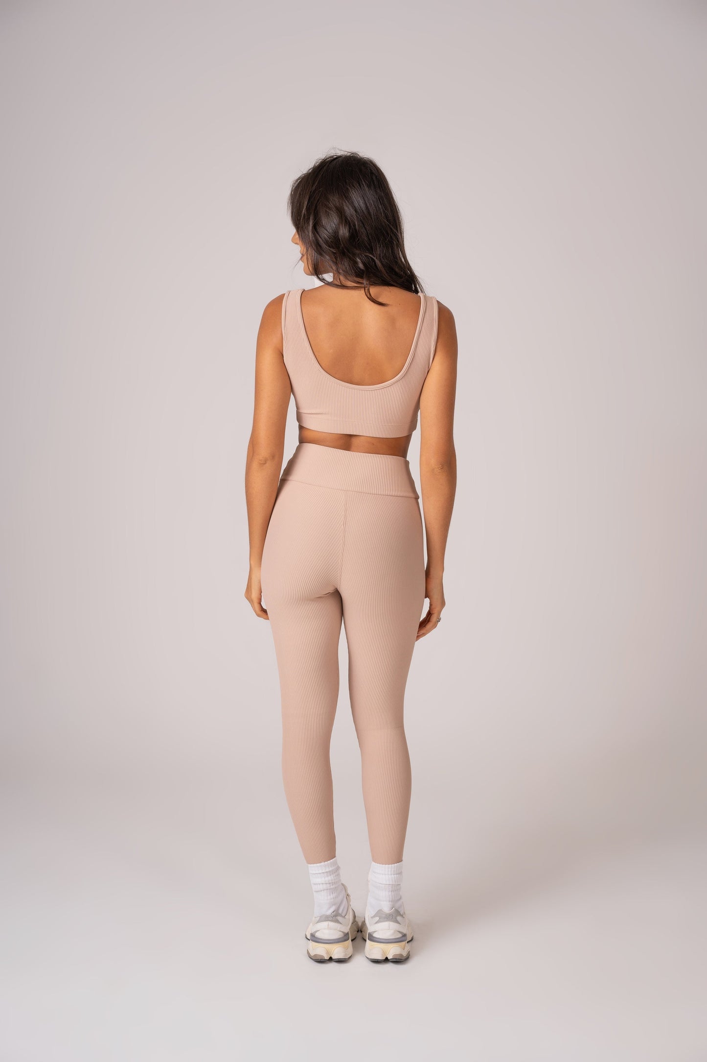 Beige Flow Leggings and Straight Strap Top Set
