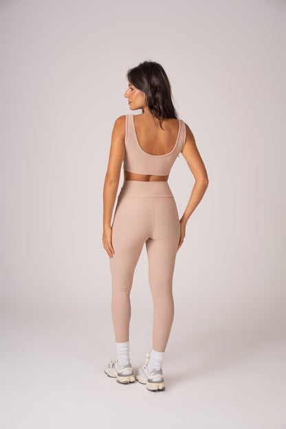 Beige Flow Leggings and Straight Strap Top Set